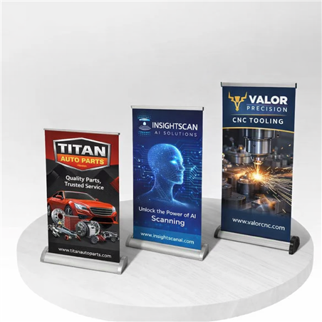 Table Top Retractible Displays Indoor 10mil Polypropylene 3 Sizes to Choose From